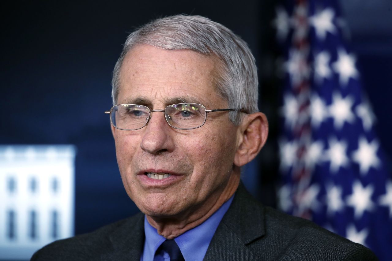 Dr. Anthony Fauci, director of the National Institute of Allergy and Infectious Diseases, speaks about the coronavirus pandemic at a White House press briefing on April 13.