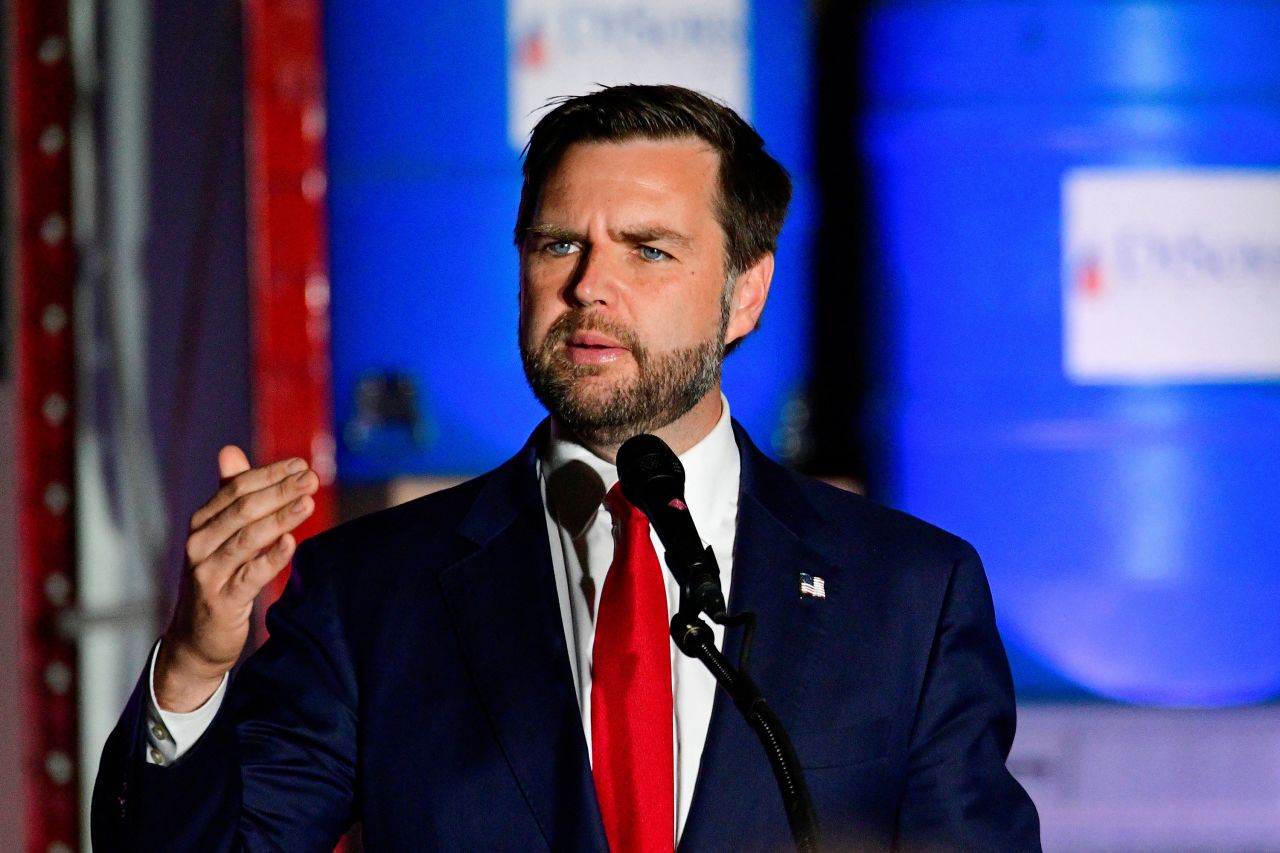 Republican vice presidential candidate JD Vance speaks during a visit to Philadelphia, Pennsylvania, on August 19.