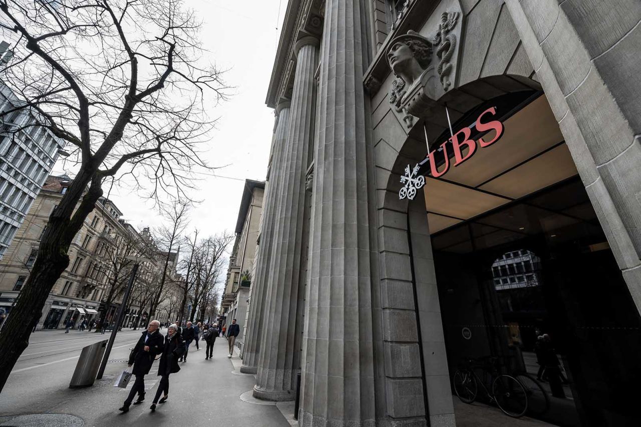 UBS headquarters' entrance in Zurich, Switzerland, on March 20.