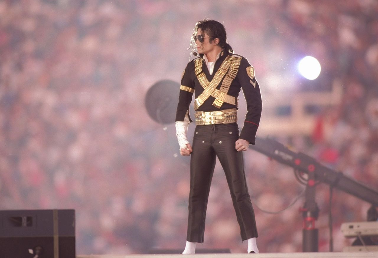 Michael Jackson performs during halftime at the 1993 Super Bowl.