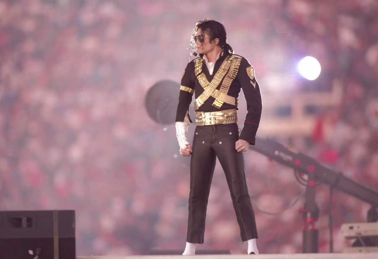 Michael Jackson performs during halftime at the 1993 Super Bowl.