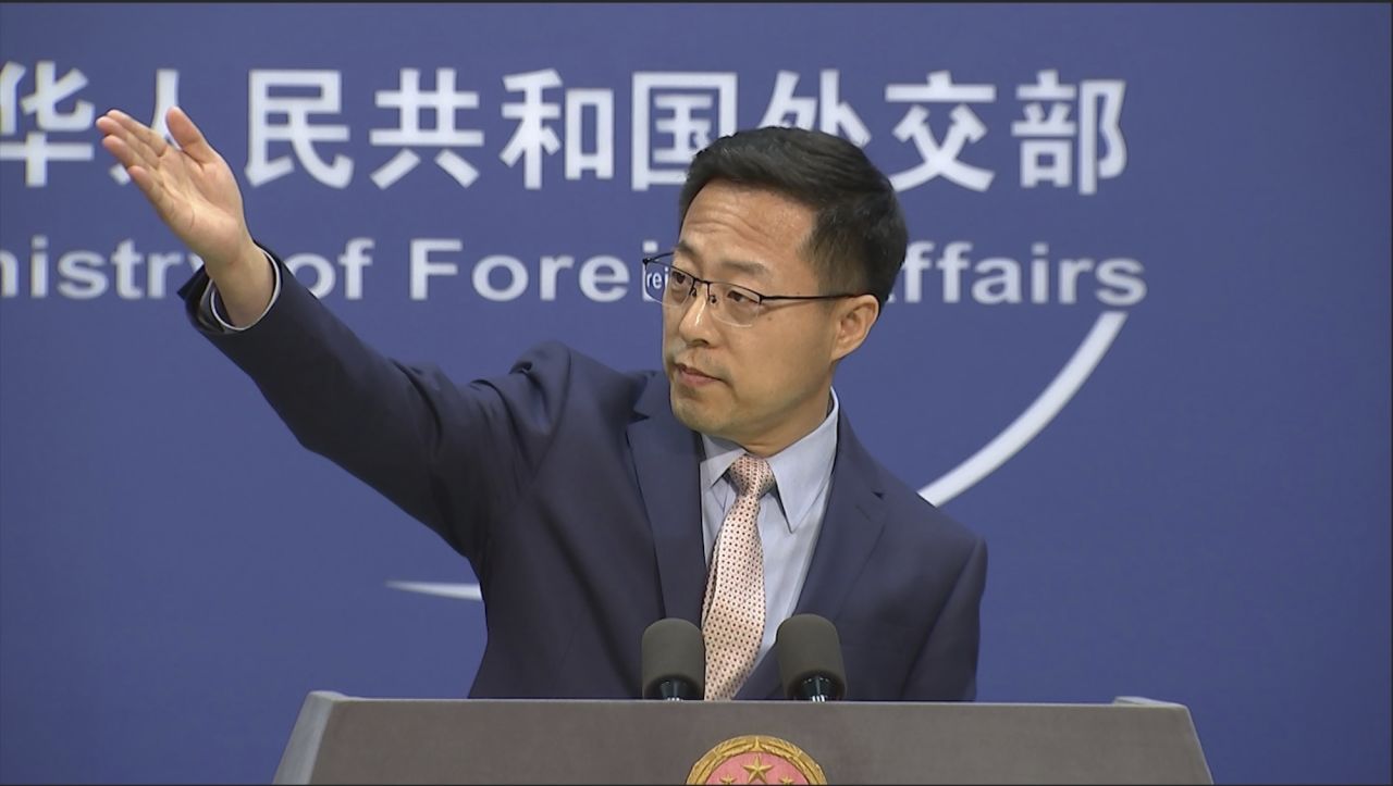 China's Ministry of Foreign Affairs spokesman Zhao Lijian gestures during a press briefing in Beijing on Monday, November 23.