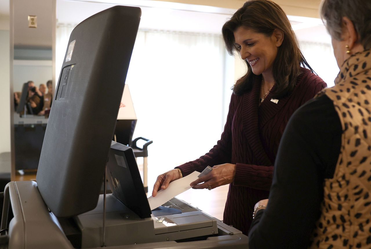 Republican presidential candidate Nikki Haley casts her ballot in the South Carolina Republican primary on February 24, in Kiawah Island, South Carolina. 