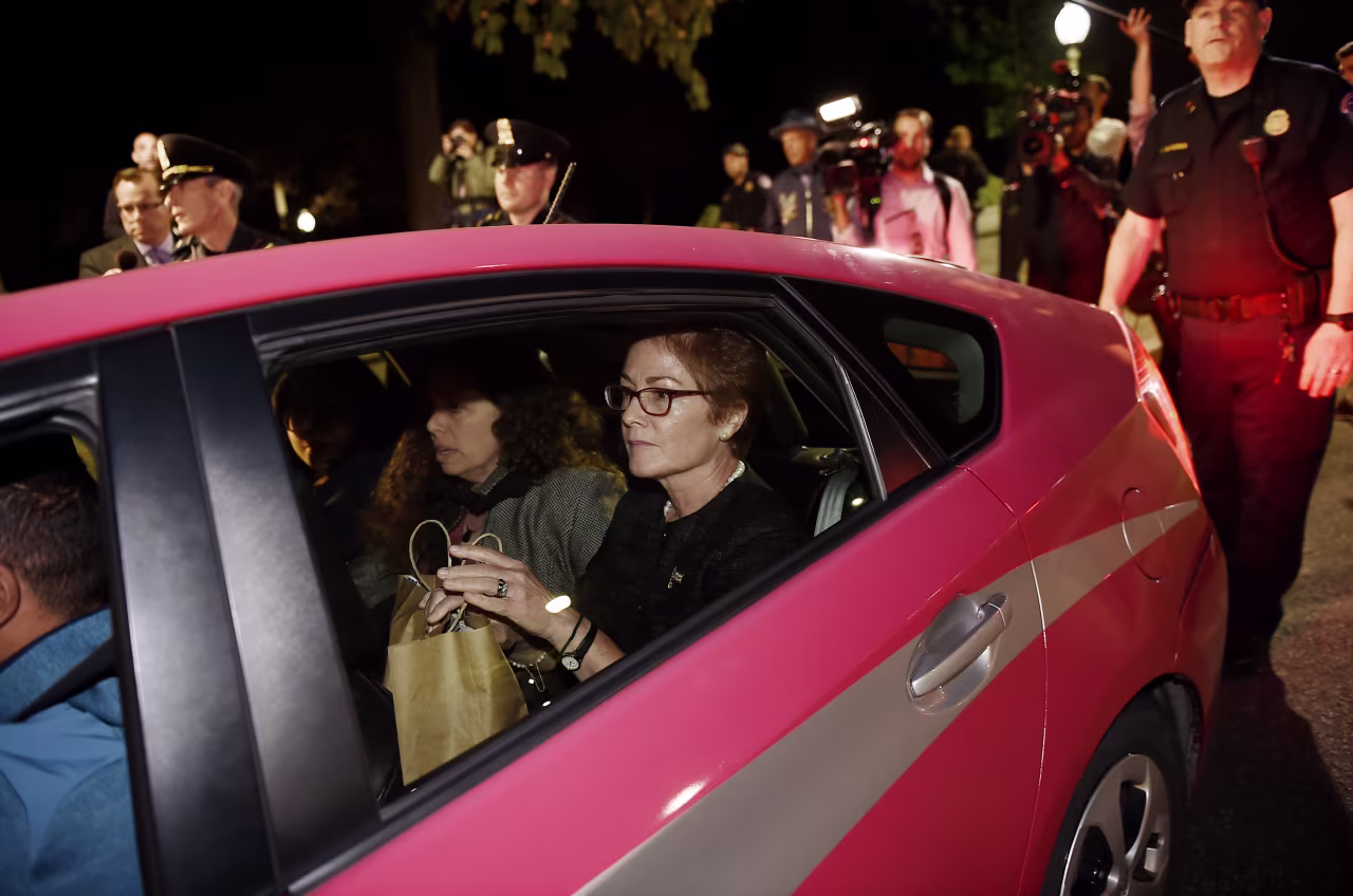 Former US Ambassador to Ukraine Marie Yovanovitch (C) leaves the US Capitol on Oct. 11, 2019 after testifying behind closed doors.