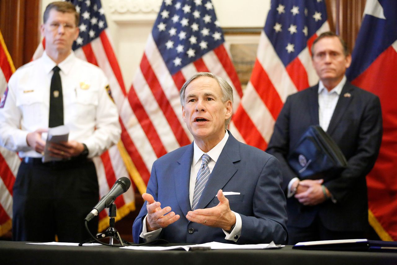 Texas Governor Greg Abbott speaks during a press briefing in Austin, Texas, on March 29.