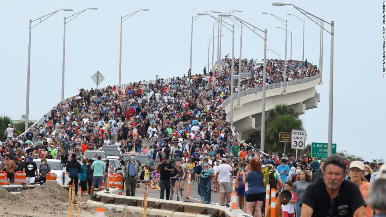 Huge crowds of spectators gathered in Titusville, FL to watch the first NASA SpaceX launch on Wednesday, May 27, 2020. 