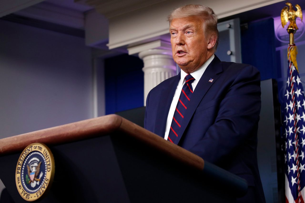 President Trump speaks during a press briefing at the White House on Tuesday.