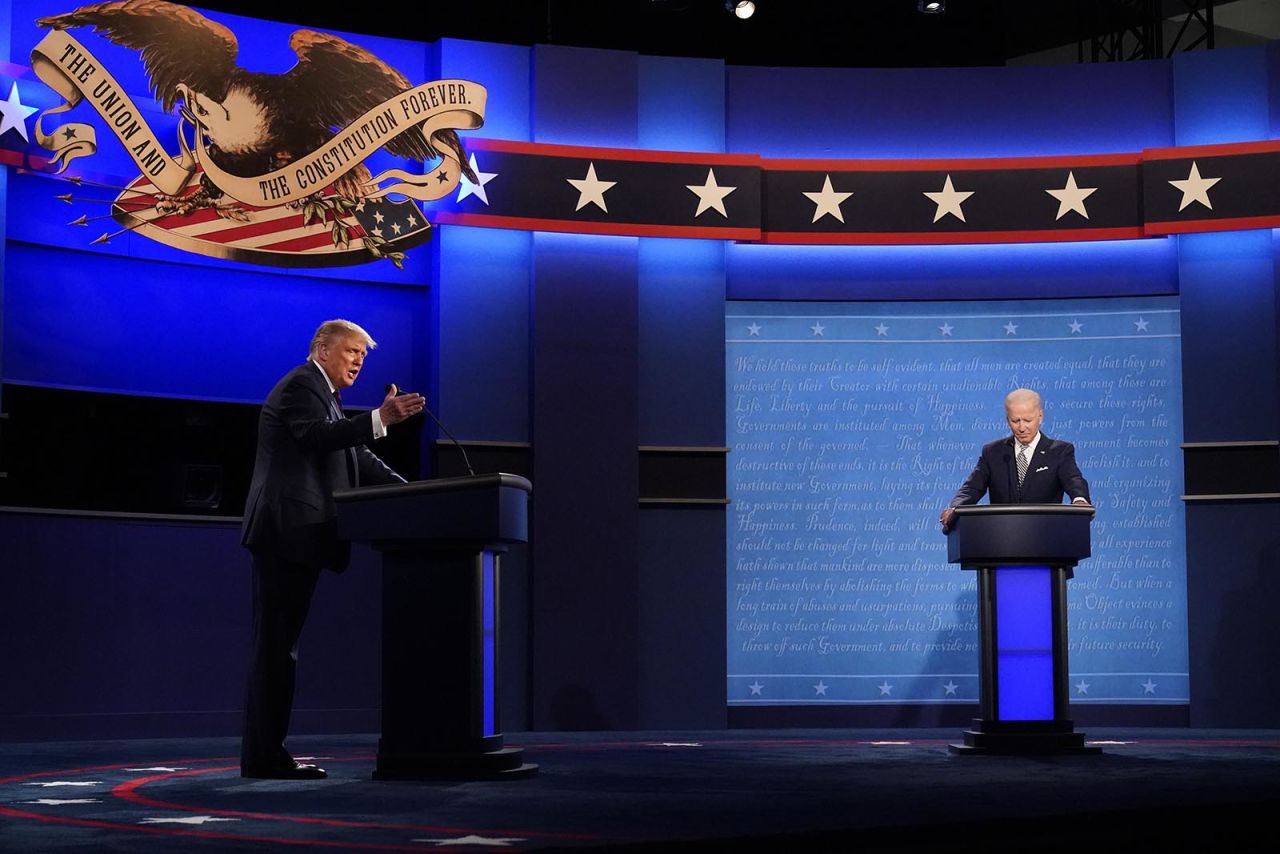 President Donald Trump and Democratic presidential candidate former Vice President Joe Biden during the first presidential debate Tuesday, Sept. 29, in Cleveland, Ohio.