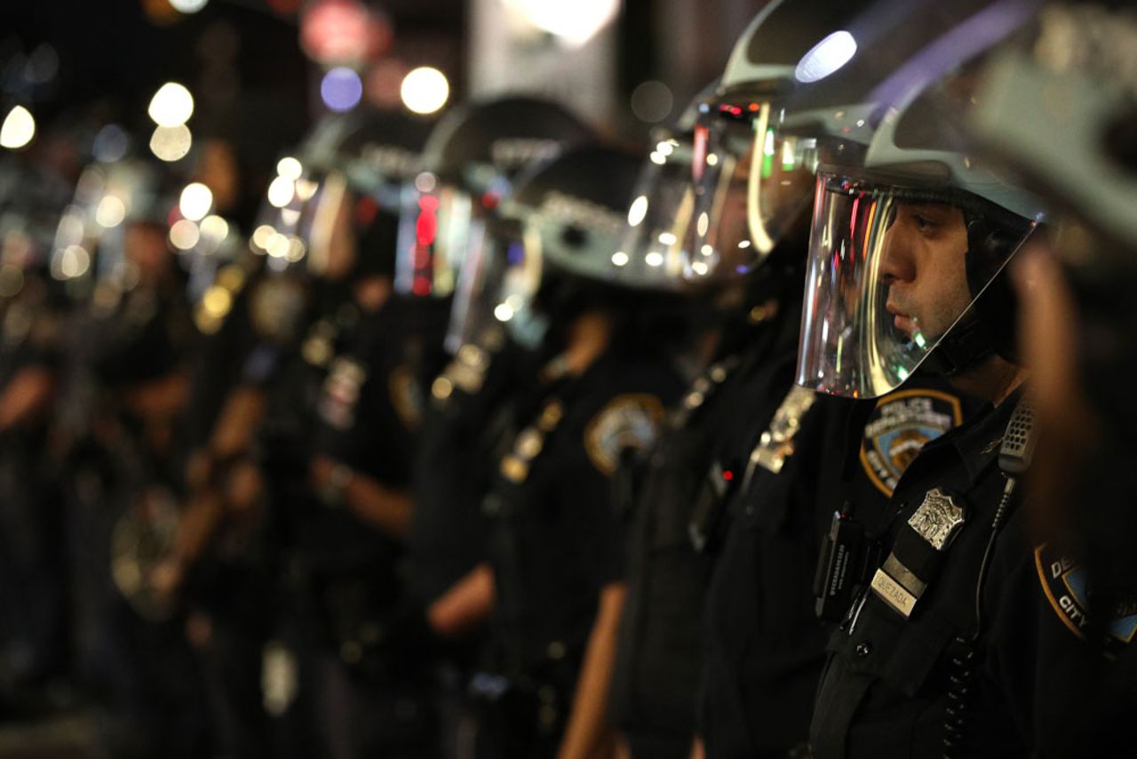 New York Police Department officers gather during a rally on May 31, in New York City.