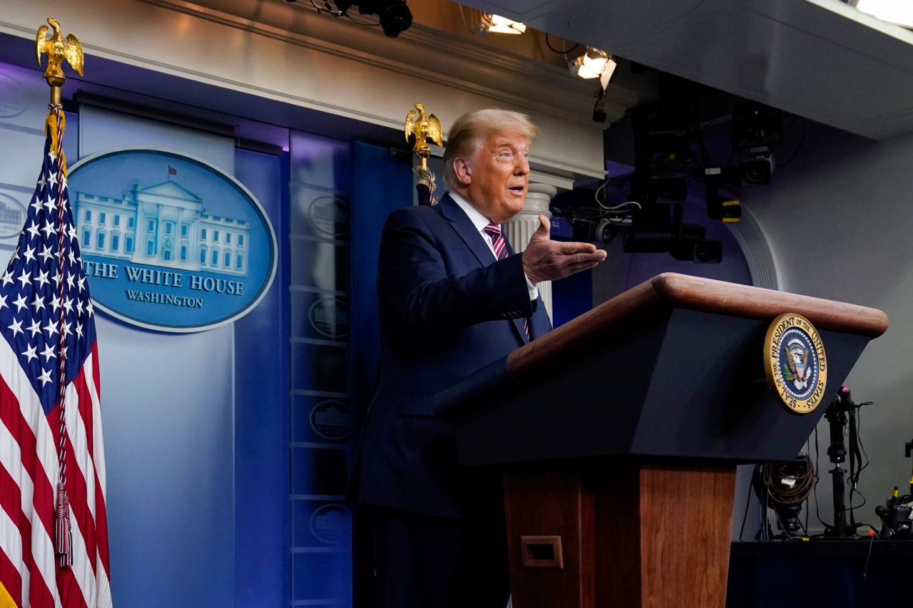 President Donald Trump speaks at the White House, Thursday, Nov. 5, 2020, in Washington, DC.