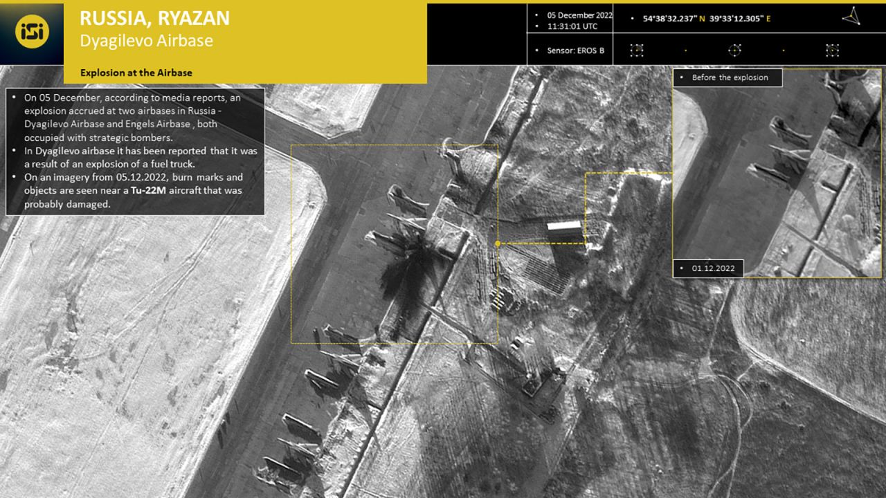 ImageSat International published images?showing what?appears?to be the aftermath of an explosion?at?the Dyagilevo air base in Russia.