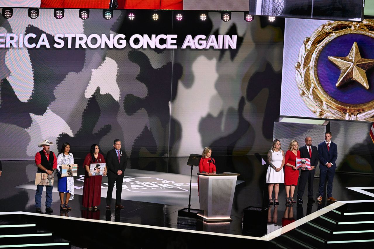 The family members of several Americans killed in action on the the Republican National Convention stage on Wednesday, July 17.