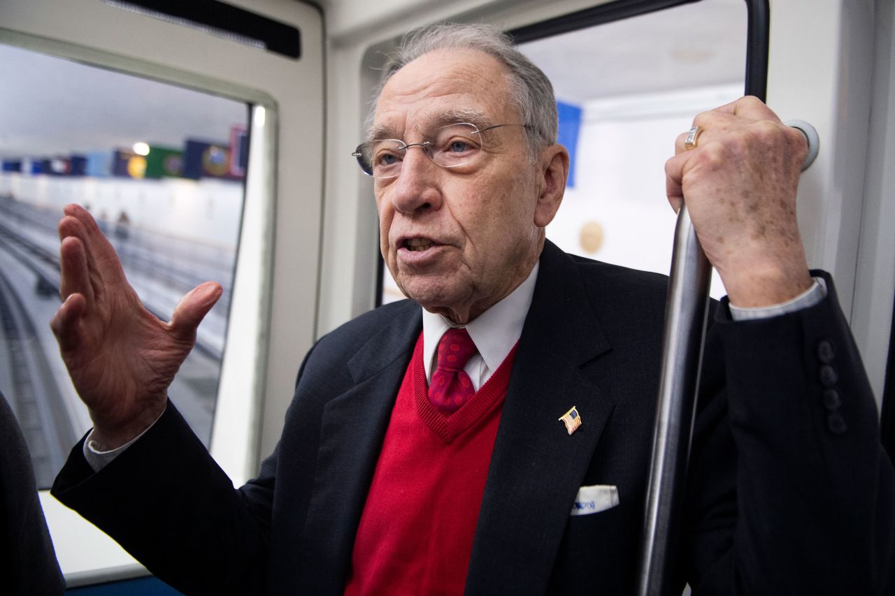 Sen. Grassley talks with reporters in February 25.