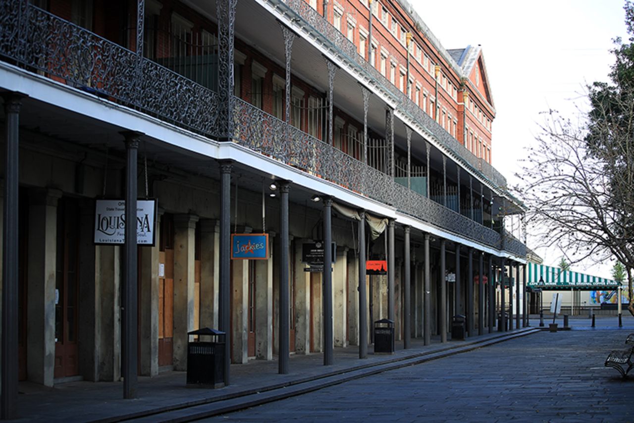 A view of an empty street in the French Quarter amid the coronavirus pandemic on March 27, in New Orleans