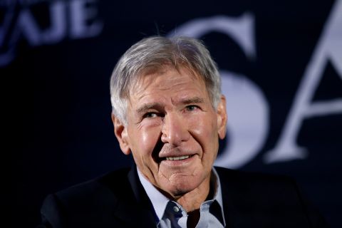 Harrison Ford smiles during a press conference to present the film 'El Llamado Salvaje' on February 5, in Mexico City.