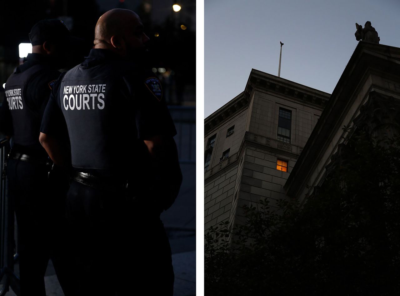 Police set up gates outside the courthouse on Tuesday.