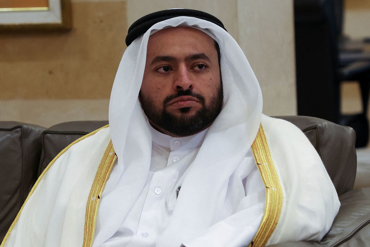 Minister of State at the Qatari Ministry of Foreign Affairs, Mohammed bin Abdulaziz Al-Khulaifi during his meeting with Lebanon's caretaker Prime Minister Najib Mikati, at the government palace in Beirut, Lebanon, on April 3.