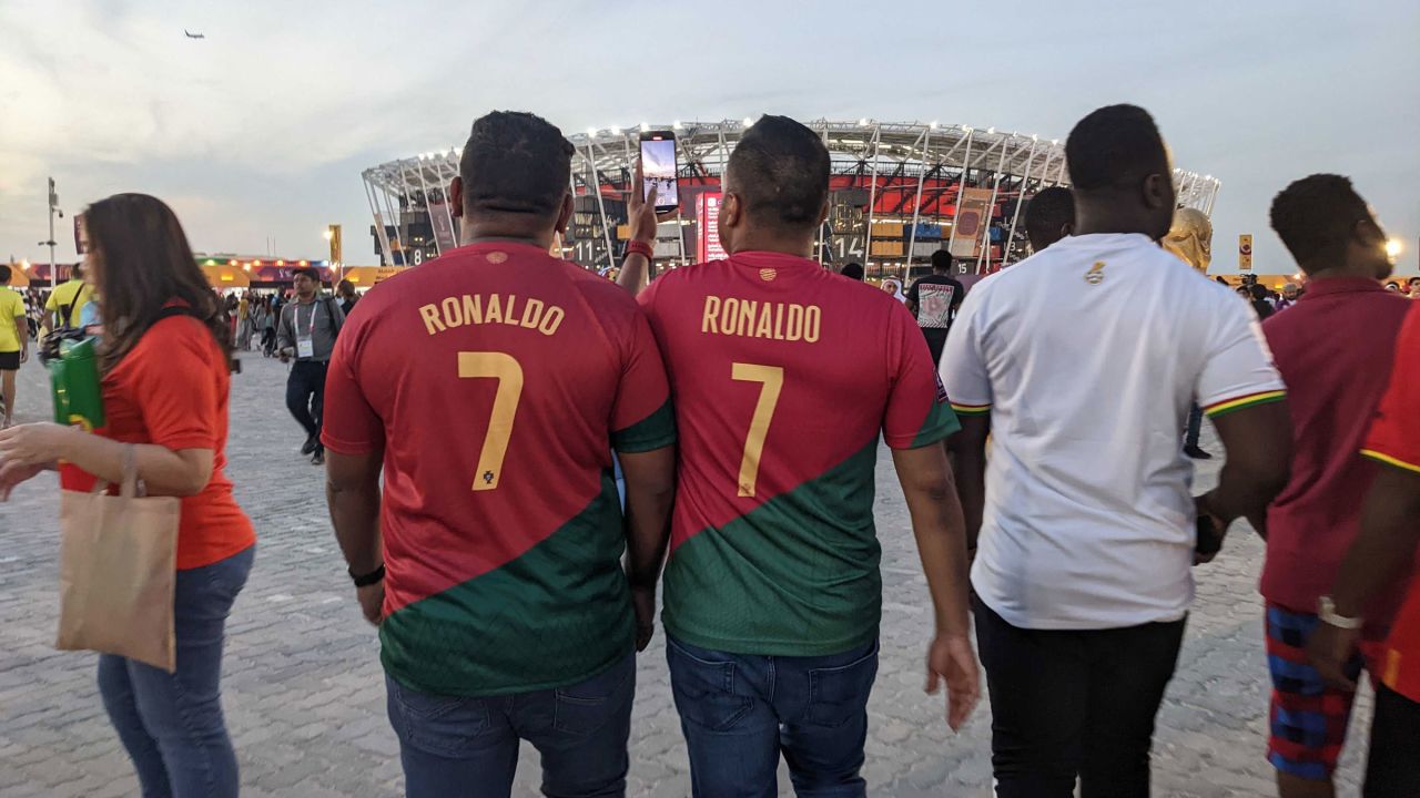 Portugal fans wear Cristiano Ronaldo jerseys in Doha on Thursday.