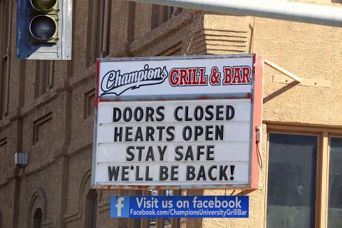 Champions Grill & Bar is closed as part of city wide order to help prevent spread of the coronavirus in Moscow, Idaho, on March 20. 