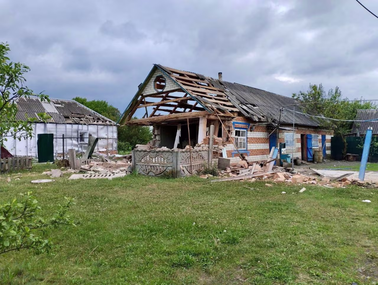 A view shows damaged buildings in the Belgorod region in an image released May 23.