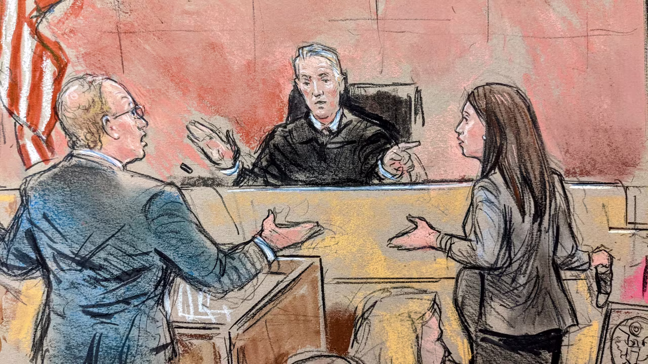 Steve Bannon defense attorney David Schoen and prosecutor Amanda Vaughn argue before US District Judge Carl Nichols on Tuesday.