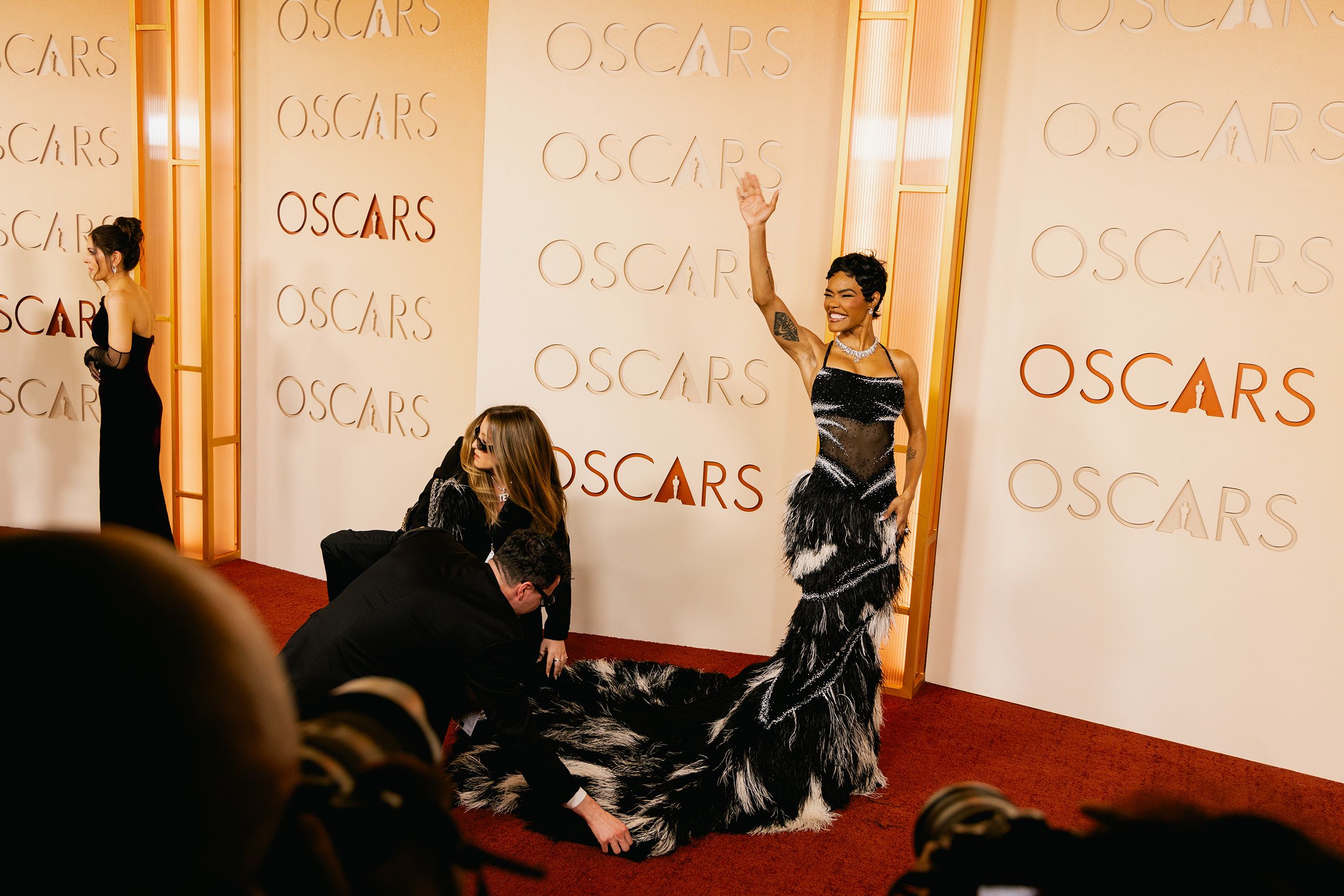 The perfectly placed feathery train of Teyana Taylor’s Chanel gown.