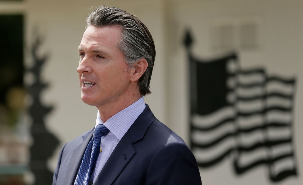 California Gov. Gavin Newsom speaks during a news conference at the Veterans Home of California in Yountville, California, on May 22. 