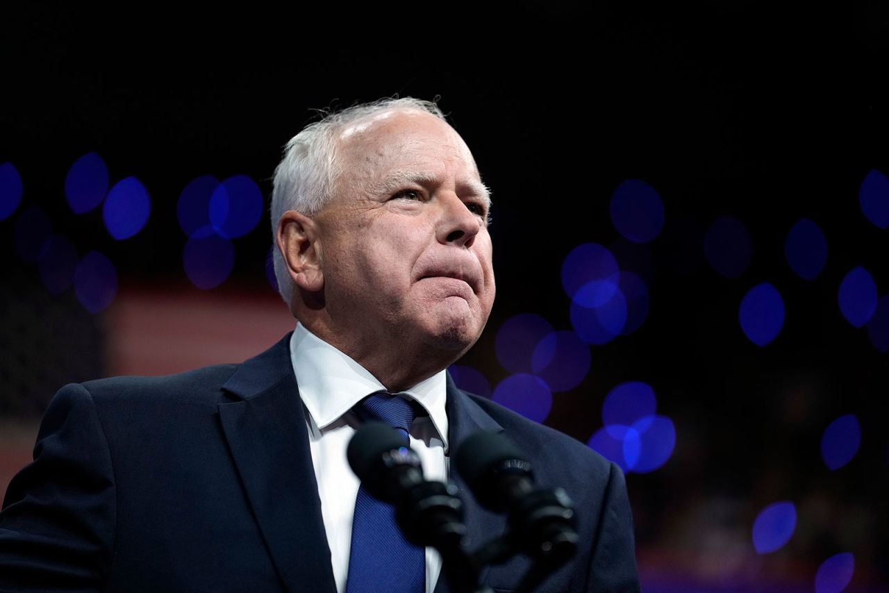 Democratic vice presidential nominee Minnesota Gov. Tim Walz speaks  at a campaign rally in Philadelphia, on Tuesday, August 6/