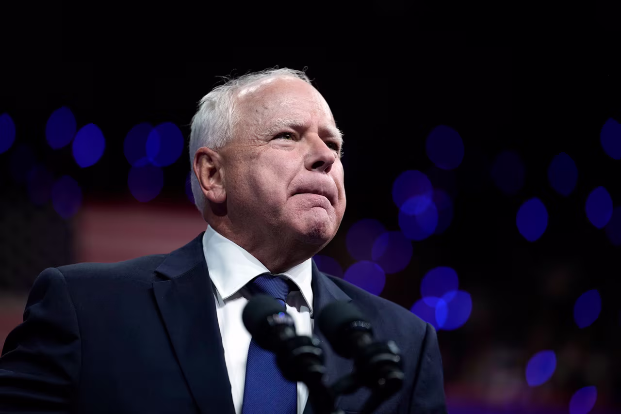 Democratic vice presidential nominee Minnesota Gov. Tim Walz speaks  at a campaign rally in Philadelphia, on Tuesday, August 6/