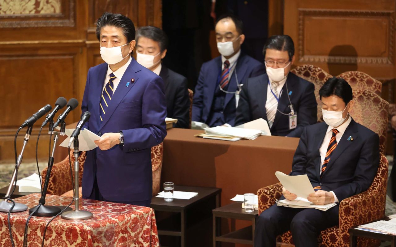 Japan's Prime Minister Shinzo Abe speaks in Tokyo on April 7, before declaring a state of emergency due to the coronavirus outbreak.