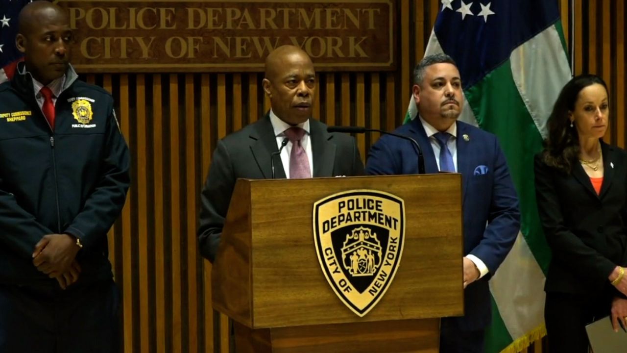 New York City Mayor Eric Adams speaks at a news conference on Tuesday.