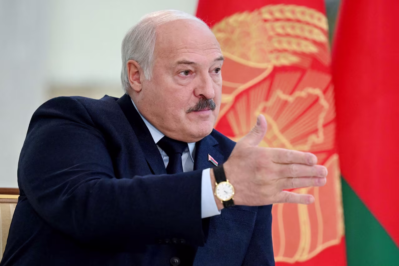 Belarus' President Alexander Lukashenko meets with international press at his residence, the Independence Palace, in Minsk on February 16. 