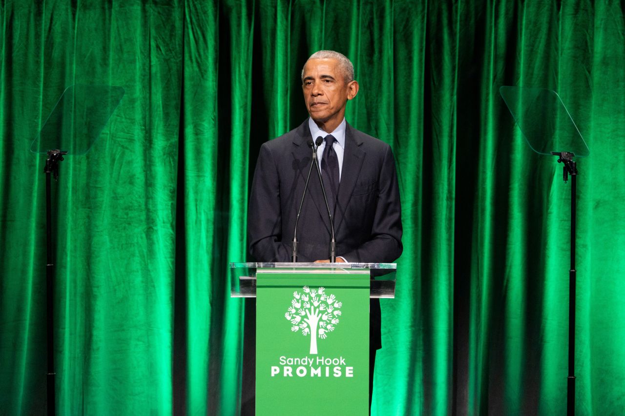 Former President Barack Obama speaks during the Sandy Hook Promise Benefit in New York City, on December 6, 2022.