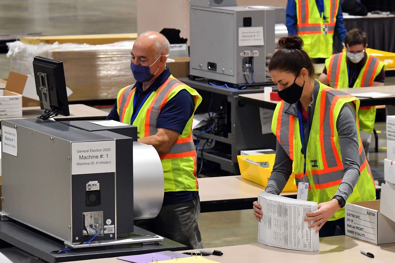 Philadelphia County employees process mail-in ballots on November 4, in Philadelphia, Pennsylvania.