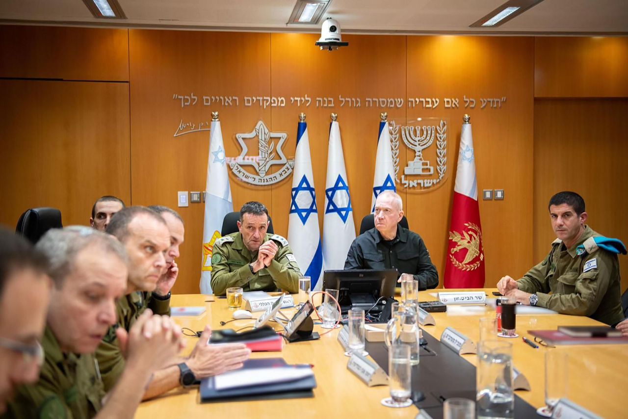 Israel's Minister of Defense Yoav Gallant conducts an operational situation assessment with the IDF Chief of the General Staff, Lt. Gen. Herzi Halevi and senior defense officials.