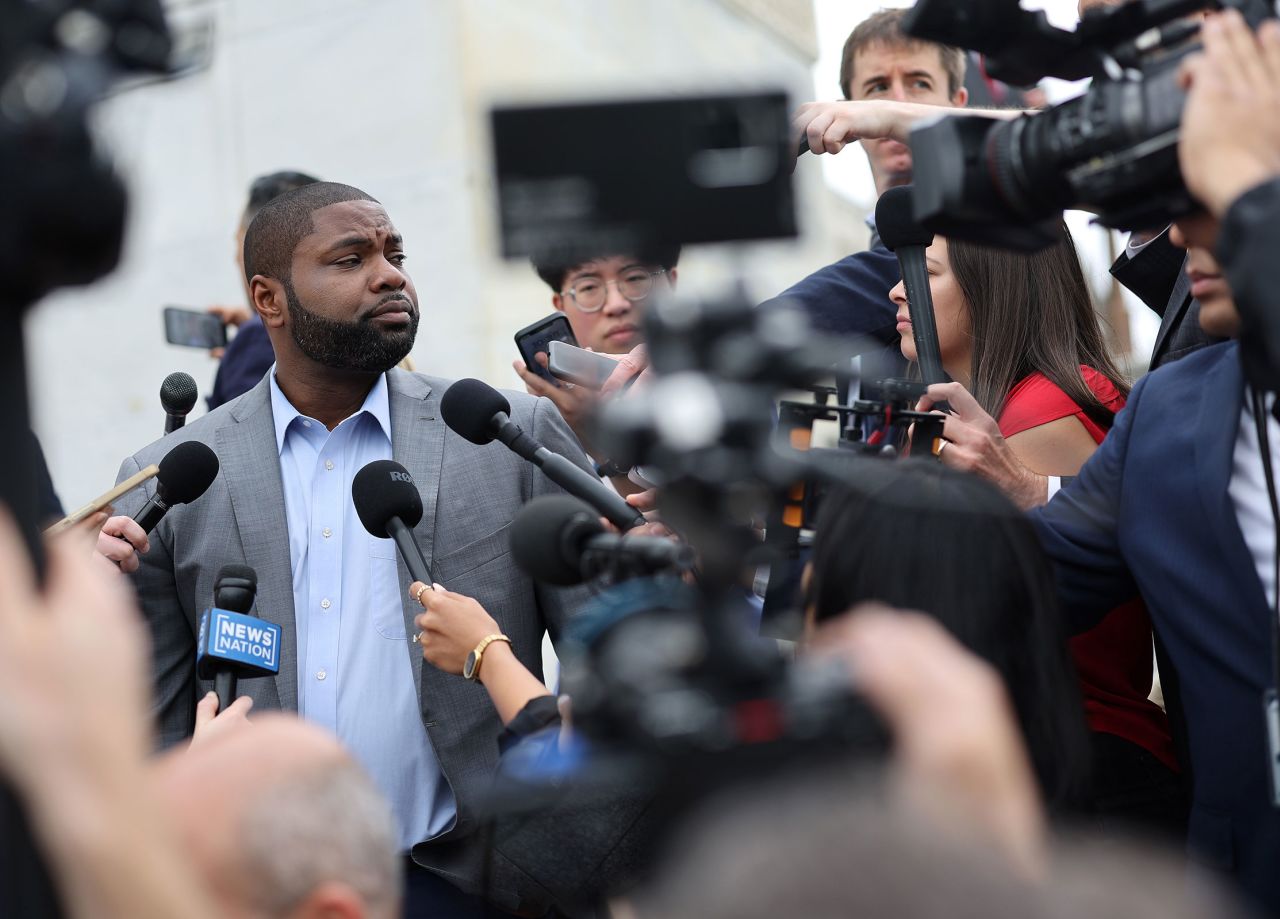 Rep. Byron Donalds speaks with reporters as he leaves the US Capitol on May 17, in Washington, DC. 