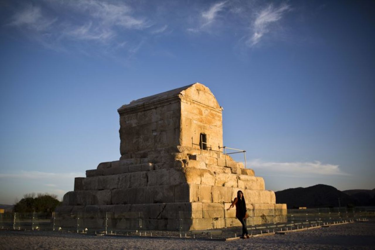 The tomb of Cyrus II of Persia, known as Cyrus the Great, the founder of the Persian Achaemenid Empire in 6th century BCE in the town of Pasargadae, northeast of the southern city of Shiraz.