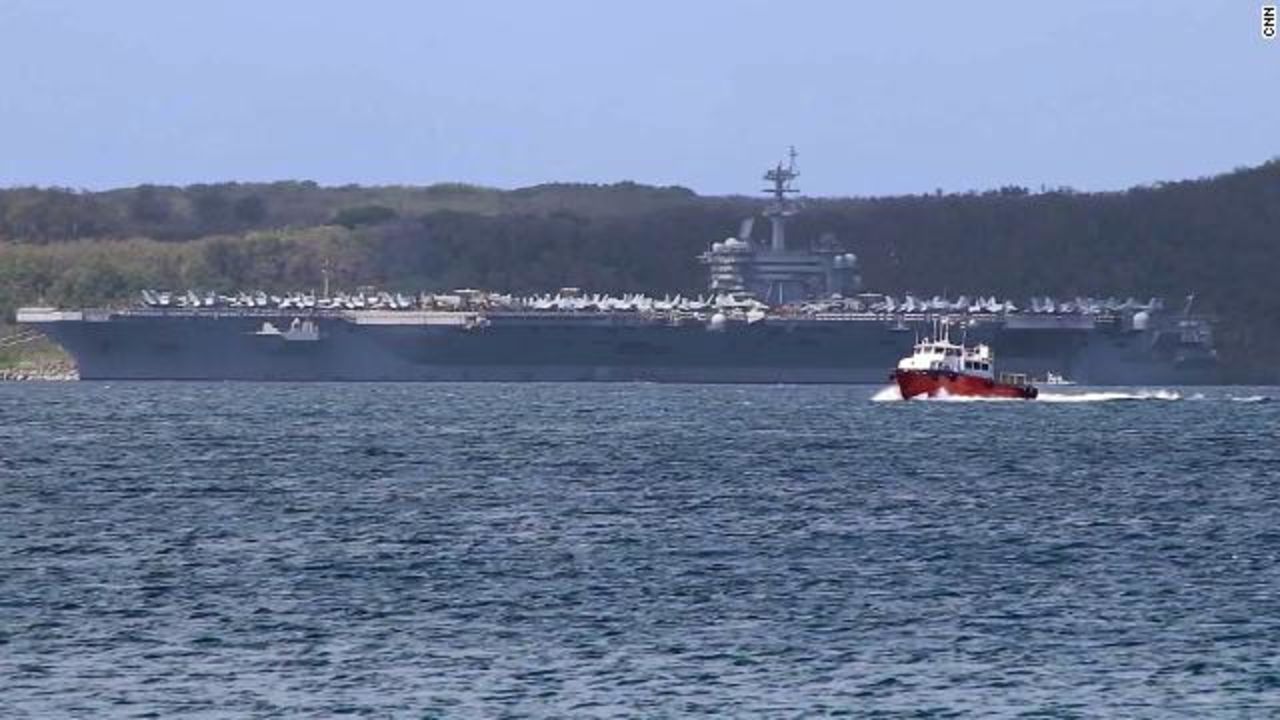 The USS Theodore Roosevelt aircraft carrier sits on the outskirts of Apra Harbor, Guam, on April 1.