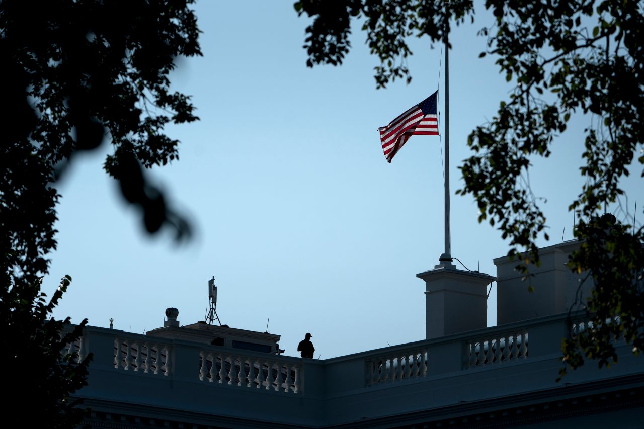 The flag over the White House flies at half staff Sunday after the death of Senator John McCain.