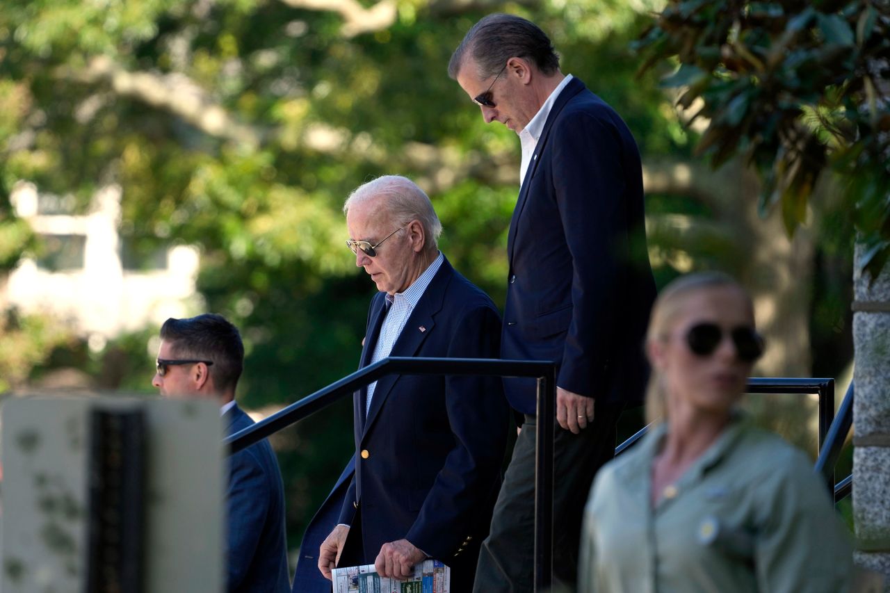 President Joe Biden and his son Hunter Biden leave St. Edmond Catholic Church in Rehoboth Beach, Delaware, on June 1.