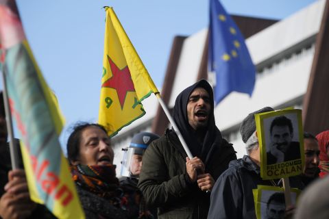 Kurdish demonstrators in Strasbourg, France, protesting against Turkey's military offensive in Syria on October 9, 2019.