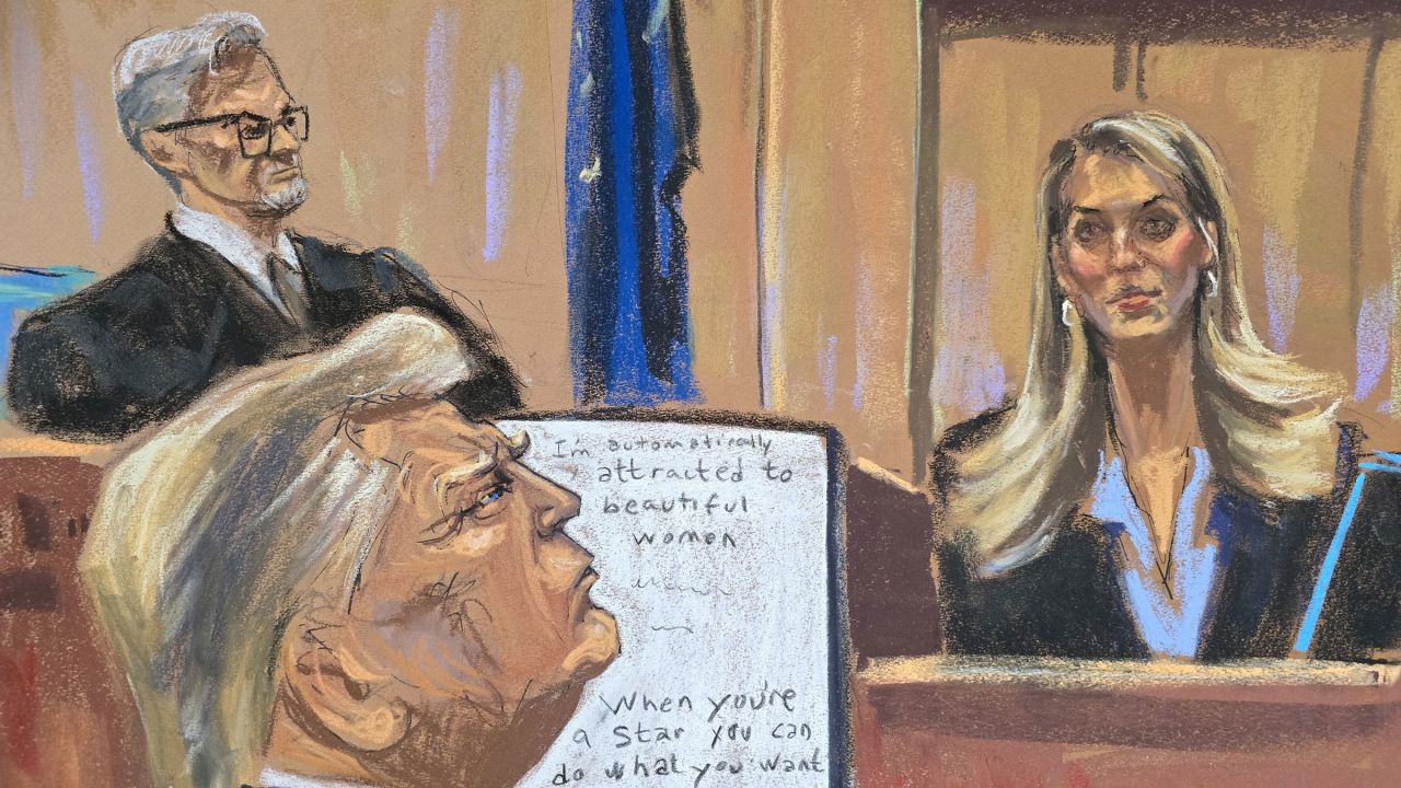 Former President Donald Trump watches as Hope Hicks testifies on Friday.