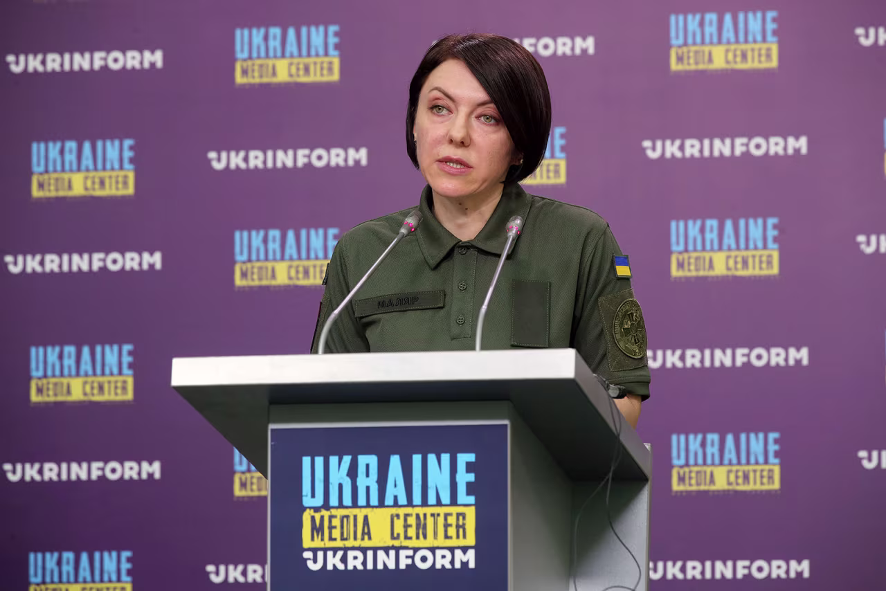 Deputy Minister of Defence of Ukraine Hanna Maliar holds a briefing in Kyiv on June 2.