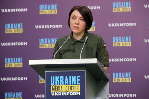 Deputy Minister of Defence of Ukraine Hanna Maliar holds a briefing in Kyiv on June 2.