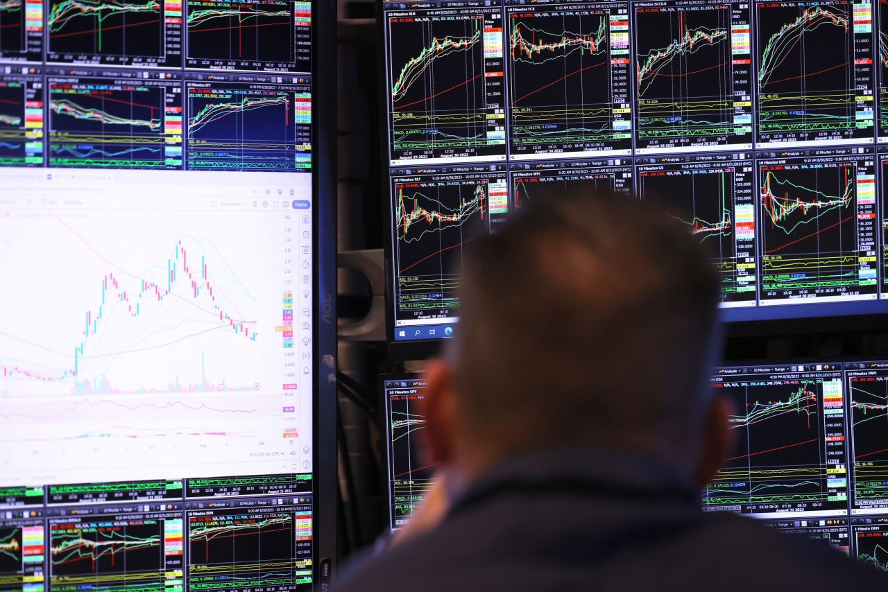 Traders work on the floor of the New York Stock Exchange during morning trading on August 31, 2023 in New York City. Stocks on the major indexes opened up high amid the release of inflation data and Department of Labor’s jobs report.