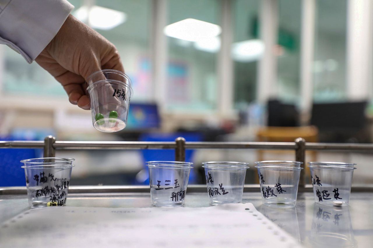 A nurse prepares medicines for patients at Jinyintan Hospital designated for new coronavirus infected patients, in Wuhan in central China's Hubei province on Sunday, February 16.