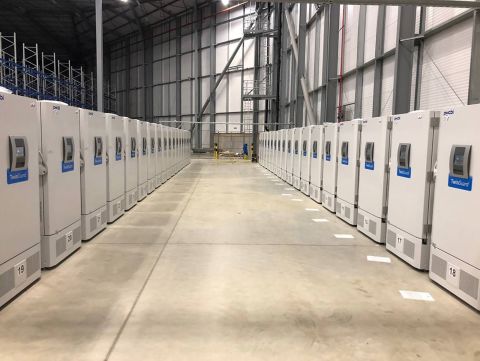 Specialist Covid-19 vaccine freezers in a secure location, awaiting distribution of the vaccines to the NHS.
