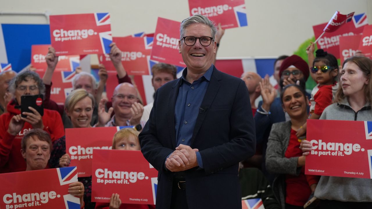 Labour Party leader Keir Starmer makes a campaign speech in Redditch, England, in July 2024, a day before the general election. Starmer has been Labour Party leader since April 2020.