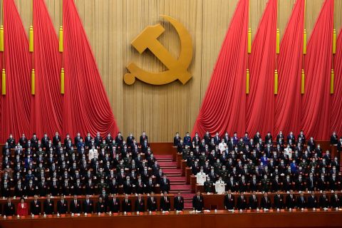Delegates attend the closing ceremony of the 20th National Congress of China's ruling Communist Party at the Great Hall of the People in Beijing on October 22.