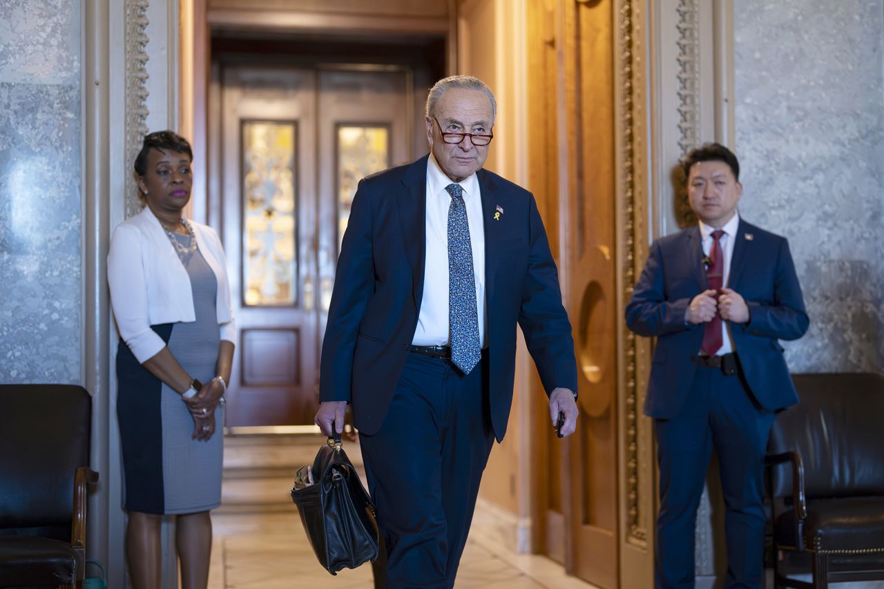 Senate Majority Leader Chuck Schumer departs after saying he believes Israeli Prime Minister Benjamin Netanyahu has "lost his way" at the Capitol in Washington D.C, on March 14.
